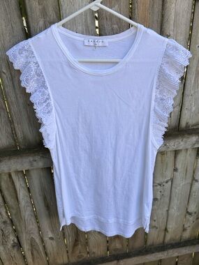 SANDRO Paris Lace-trim jersey top cap lace White T10577E-10 (their sz 1 = 36) S